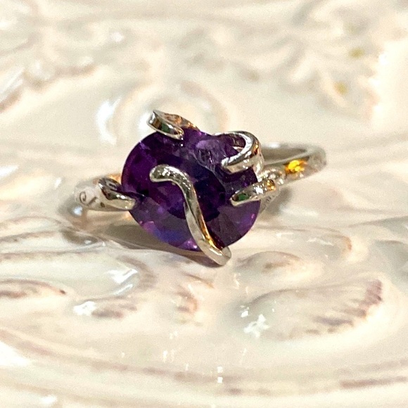 Hand Crafted Amethyst Oval Gemstone Sterling Silver Adjustable Ring Bohemian - Picture 3 of 16